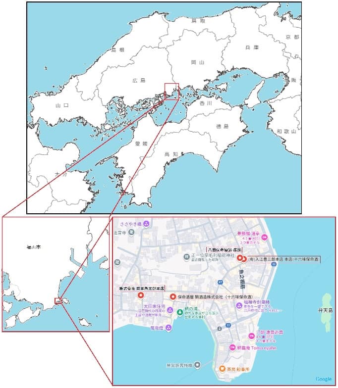 瀬戸内の鞆の浦の地図